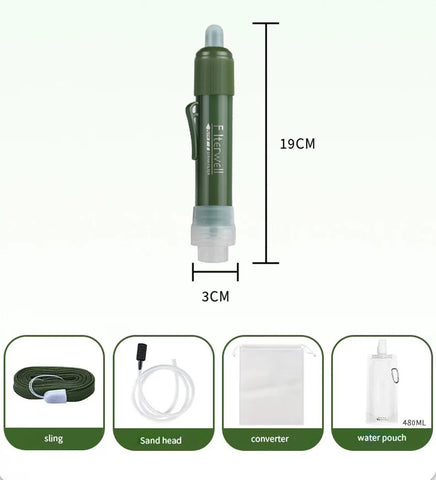 Filterwell Mini Carbon Survival Water Purifier Straw – Triple Filtration Emergency Water Filter for Camping, Hiking, and Outdoor Use (4000L Capacity)