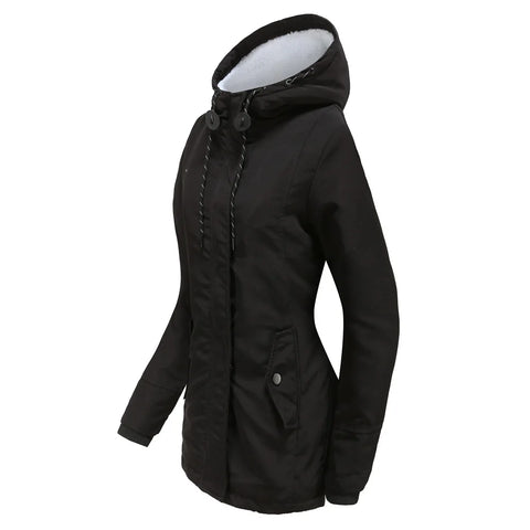 Women's Warm Hooded Parka – Thick Plush Mid-Length Winter Coat (S–5XL)