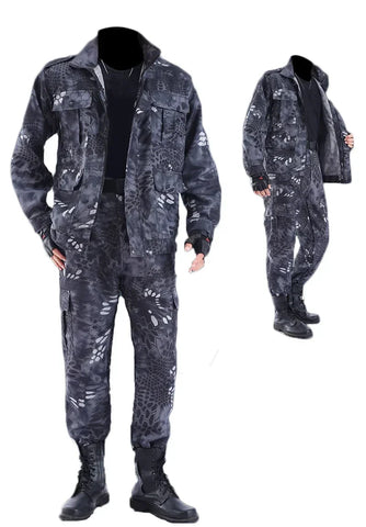 Men’s Wear-Resistant Outdoor Workwear Set – Black Python Pattern | Durable Polyester Tracksuit