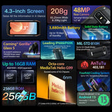 Blackview N6000 Rugged Waterproof Mini Smartphone | 4.3" Display, 256GB Storage, Android 13, 48MP Camera, NFC, Helio G99 Octa-Core