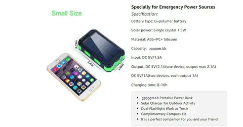 Solar Power Bank – Waterproof, Fast Charging, High-Capacity Powerbank with SOS & LED Light for Outdoor Survival