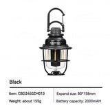 Naturehike Blackdog Camping Hanging Light – Portable Vintage LED Tent Lantern, IPX3 Waterproof, Ultralight 155g with 2000mAh Battery