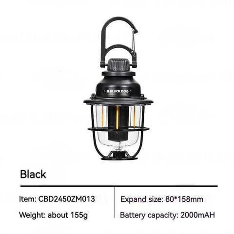 Naturehike Blackdog Camping Hanging Light – Portable Vintage LED Tent Lantern, IPX3 Waterproof, Ultralight 155g with 2000mAh Battery