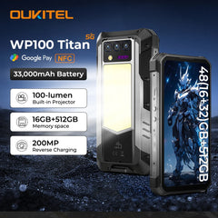 OUKITEL WP100 Titan Rugged Smartphone – 33,000mAh Battery, 200MP Camera, Built-in Projector, 66W Fast Charging, IP68 Waterproof