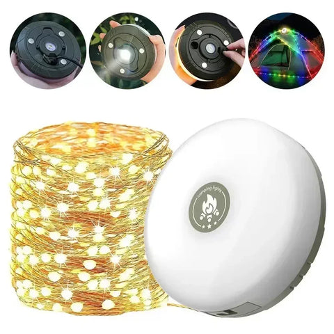 4-in-1 LED Camping Light Strip – 10M Waterproof Rechargeable Tent & Atmosphere Lamp with USB Power Bank (Military Green)