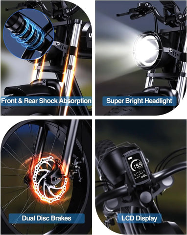 Kickwey K7 1500W Fat Tire Electric Bike – 48V 23Ah Lithium, 46km/h Mountain E-Bike for Adults