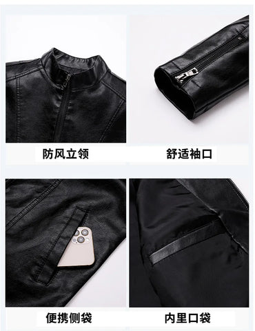 Men's PU Leather Stand Collar Motorcycle Jacket – Casual Windbreaker Biker Coat