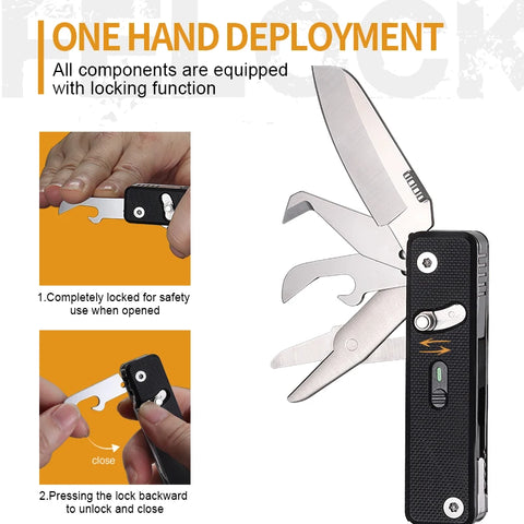 ROXON S504G Mini Folding Multi-Tool Knife with Scissors – Interchangeable, Locking Blade for Outdoor & Camping