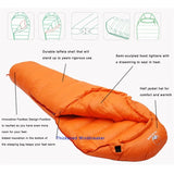 BLACKSNOW White Goose Down Mummy Sleeping Bag – Ultra-Warm, Lightweight, Winter-Ready (4 Thickness Options)