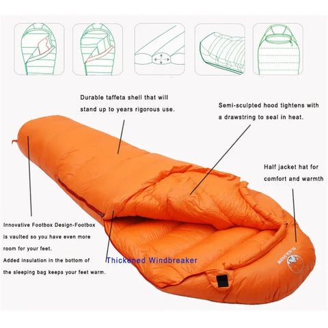 BLACKSNOW White Goose Down Mummy Sleeping Bag – Ultra-Warm, Lightweight, Winter-Ready (4 Thickness Options)