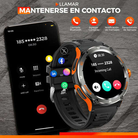 EIGIIS KT76 Smart Watch – 3ATM Waterproof Outdoor Fitness Tracker with Compass, Flashlight, Bluetooth Calling & Health Monitoring