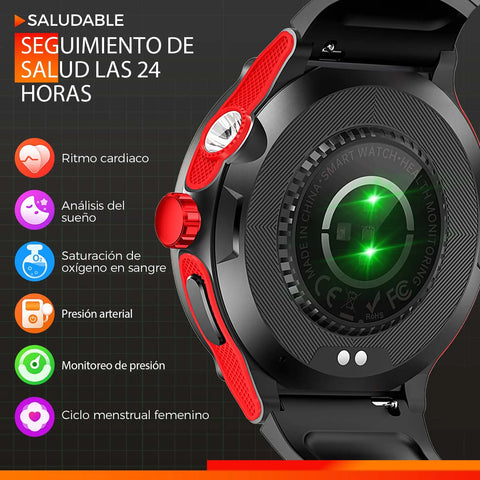 EIGIIS KT76 Smart Watch – 3ATM Waterproof Outdoor Fitness Tracker with Compass, Flashlight, Bluetooth Calling & Health Monitoring