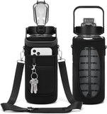 Half Gallon Motivational Water Bottle with Sleeve – 64oz Leak-Proof BPA-Free Bottle with Straw, Time Markers & Adjustable Strap