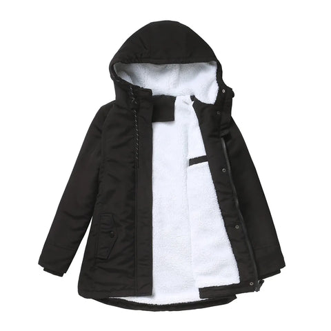 Women's Warm Hooded Parka – Thick Plush Mid-Length Winter Coat (S–5XL)