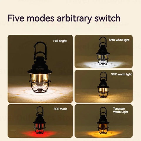 Naturehike Blackdog Camping Hanging Light – Portable Vintage LED Tent Lantern, IPX3 Waterproof, Ultralight 155g with 2000mAh Battery