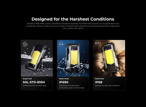 OUKITEL WP100 Titan Rugged Smartphone – 33,000mAh Battery, 200MP Camera, Built-in Projector, 66W Fast Charging, IP68 Waterproof