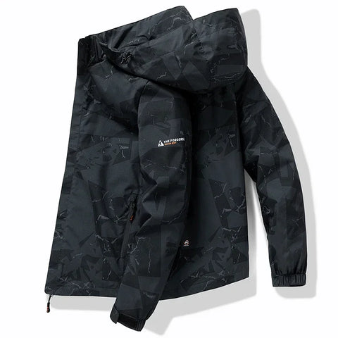 Men’s Hooded Waterproof Hiking Jacket – Windproof Outdoor Bomber with Detachable Hood