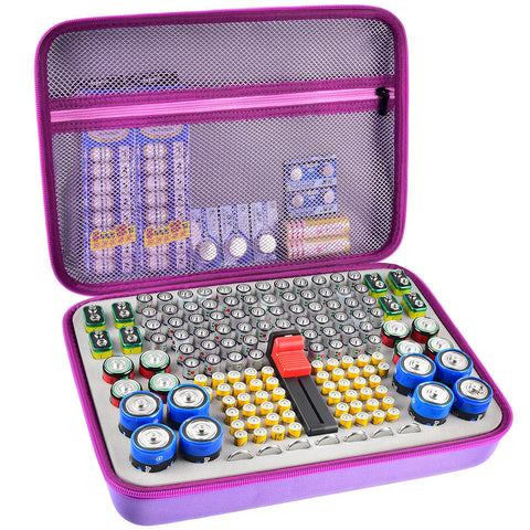 Battery Organizer Case with Tester – Large Capacity Storage Holder for Home & Garage