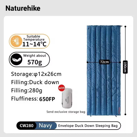 Naturehike CW280 / CWM400 Ultralight Goose Down Sleeping Bag – 3-Season Waterproof, Compact & Connectable