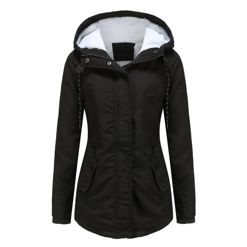 Women's Warm Hooded Parka – Thick Plush Mid-Length Winter Coat (S–5XL)