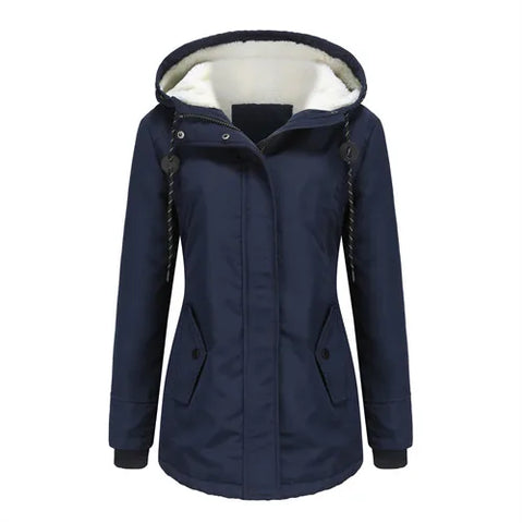 Women's Warm Hooded Parka – Thick Plush Mid-Length Winter Coat (S–5XL)