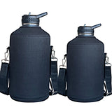 64oz / 128oz Insulated Water Bottle Carrier Bag with Strap – Protective Neoprene Sleeve for Thermos, Mug & Tumbler – Crossbody Holder for Hiking, Camping & Outdoor Use (Black)