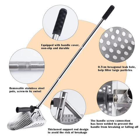 TreasurePulse Stainless Steel Metal Detecting Sand Scoop & Shovel Kit – 2-in-1 Beach Sifter with Ergonomic Handle