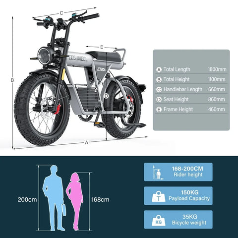 Coswheel CT20S 2000W Electric Dirt Bike – 60V 27.5Ah Fat Tire Ebike for Adults (20" Off-Road Tires, 161km Range)