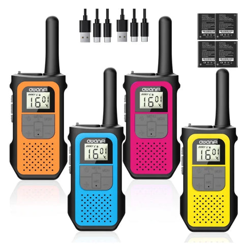 AWANFI Rechargeable Walkie Talkies (2/3/4-Pack) – Long Range 2-Way Radios with 16 Channels, VOX, USB-C Charging – Ideal for Kids & Adults, Outdoor Camping & Hiking