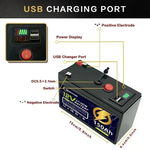 12V 80–150Ah LiFePO4 Deep Cycle Lithium Battery – Built-in BMS, 4000+ Cycles