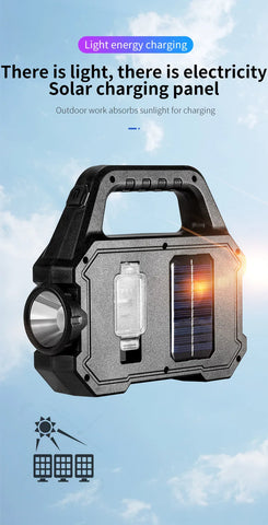 Solar Rechargeable Flashlight – Zoomable Waterproof COB LED Torch & Portable Lantern