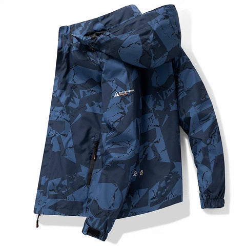 Men’s Hooded Waterproof Hiking Jacket – Windproof Outdoor Bomber with Detachable Hood