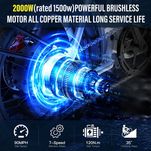 Coswheel CT20S 2000W Electric Dirt Bike – 60V 27.5Ah Fat Tire Ebike for Adults (20" Off-Road Tires, 161km Range)