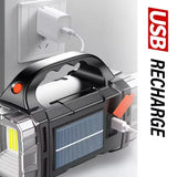 Powerful LED Flashlight – USB + Solar Rechargeable Camping Torch & Power Bank