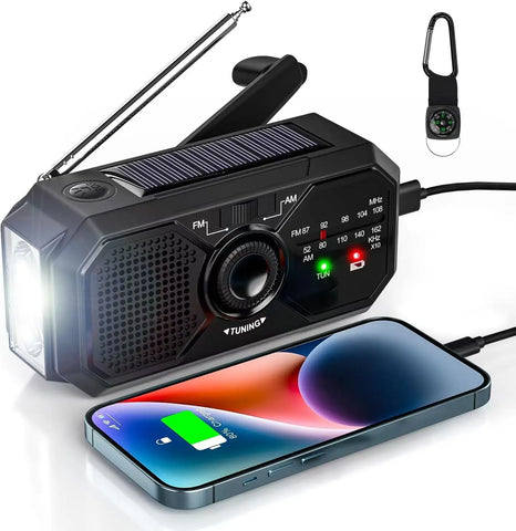 Multifunctional Emergency Radio – Hand Crank, Solar Powered, AM/FM/SW with LED Flashlight, SOS Alarm & Power Bank