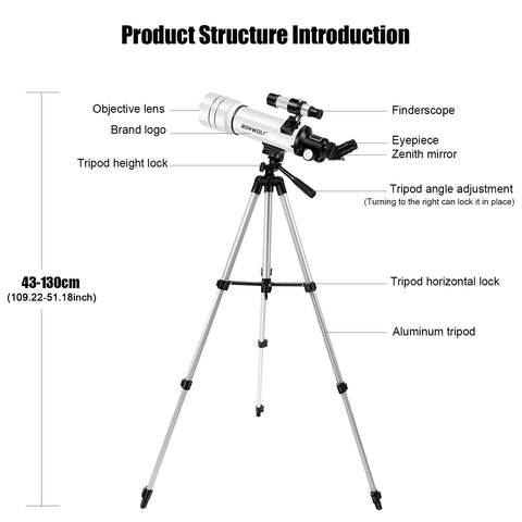 BORWOLF 70400 Professional High-Definition Astronomical Telescope – 333X Magnification