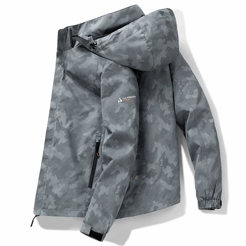 Men’s Hooded Waterproof Hiking Jacket – Windproof Outdoor Bomber with Detachable Hood