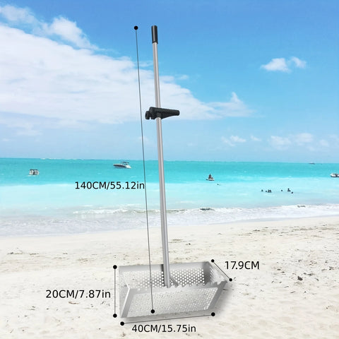 Premium Stainless Steel Sand Flea Rake & Beach Sand Scoop – 16" Wide, Anti-Rust, Ergonomic Design for Treasure Hunting & Metal Detecting