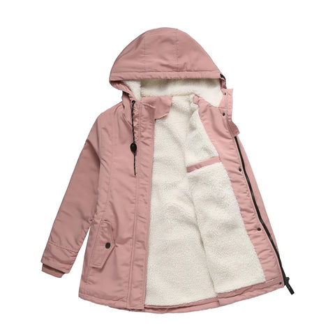 Women's Warm Hooded Parka – Thick Plush Mid-Length Winter Coat (S–5XL)