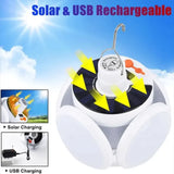 Solar Folding LED Camping Lantern – USB Rechargeable Emergency Light with 5 Modes & Hook (2400mAh, Waterproof, Remote Optional)
