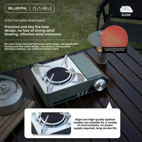 BUERK Camping Infrared Stove – Portable Windproof Outdoor Furnace with Carry Box