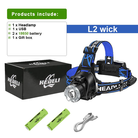 Ultra-Bright XHP360 LED Rechargeable Headlamp – 55,000,000 Lumens | 5000M Long-Range Beam | USB-C Powered