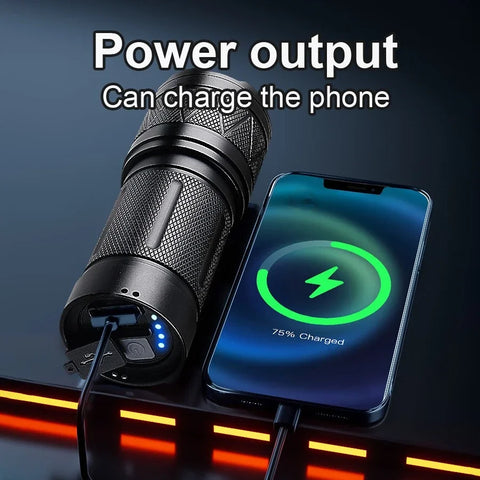 9000000LM Rechargeable Tactical LED Flashlight – 600W, Long-Range Beam, 12000mAh Power Bank, Waterproof & Zoomable
