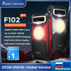 FOSSiBOT F102 Rugged Smartphone – 16500mAh Battery, 20GB+256GB, Android 13, 120Hz 6.58" FHD+ Display, Helio G99, 108MP Camera, NFC