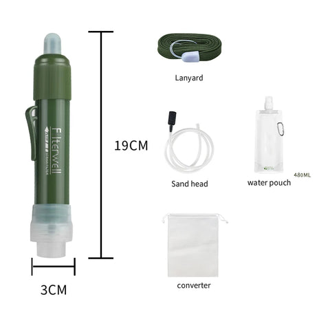 Filterwell Mini Carbon Survival Water Purifier Straw – Triple Filtration Emergency Water Filter for Camping, Hiking, and Outdoor Use (4000L Capacity)