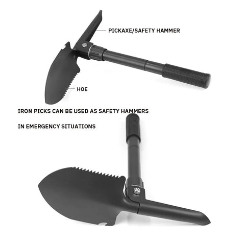 6-in-1 Military Folding Shovel with Pickaxe – Compact, Multi-Tool Survival Spade with Carry Case