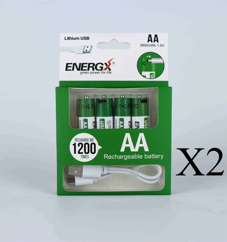 TDRFORCE AA/AAA 1.5V USB Rechargeable Lithium Batteries – 2600mWh/750mWh (4-Pack, CE Certified)