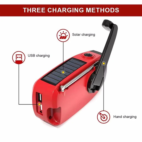 Multifunctional Emergency Solar Hand Crank Radio – AM/FM/WB NOAA Weather Radio with 2000mAh Power Bank & LED Flashlight