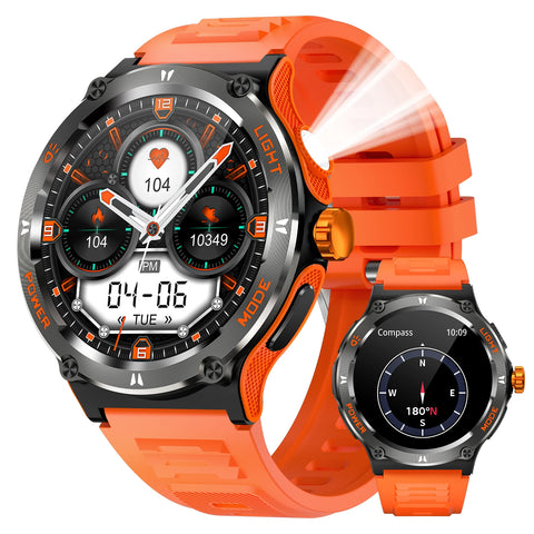 EIGIIS KT76 Smart Watch – 3ATM Waterproof Outdoor Fitness Tracker with Compass, Flashlight, Bluetooth Calling & Health Monitoring