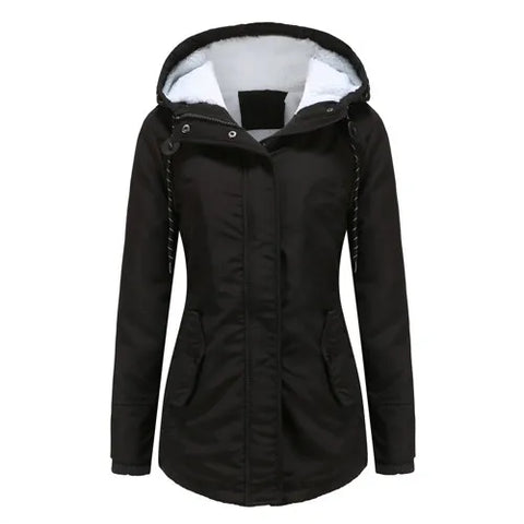 Women's Warm Hooded Parka – Thick Plush Mid-Length Winter Coat (S–5XL)